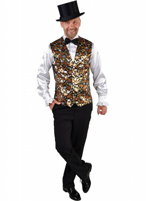 Feestbazaar Gilet Sterren Pailletten Goud Man Kostuum