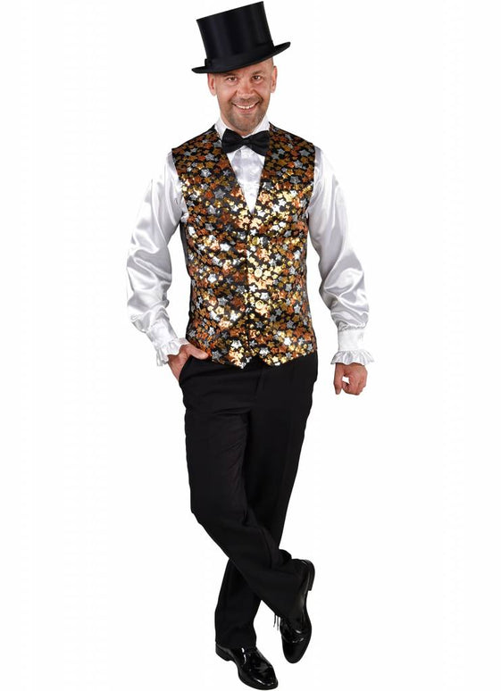 Feestbazaar Gilet Sterren Pailletten Goud Man Kostuum
