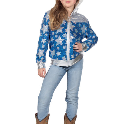 Feestbazaar Glamorous Pailletten Jasje Sterren Meisje Blauw