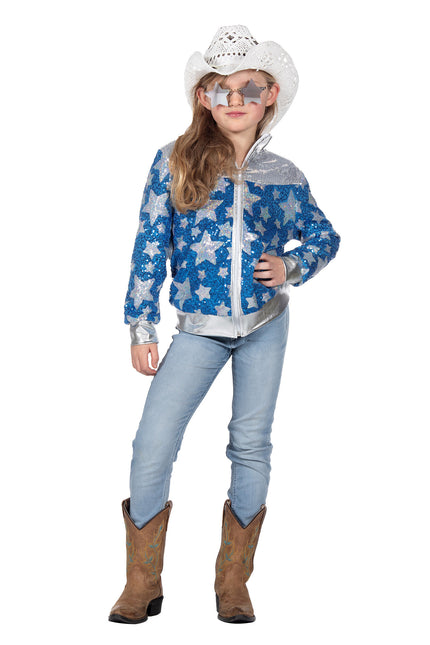 Feestbazaar Glamorous Pailletten Jasje Sterren Meisje Blauw