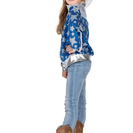 Feestbazaar Glamorous Pailletten Jasje Sterren Meisje Blauw