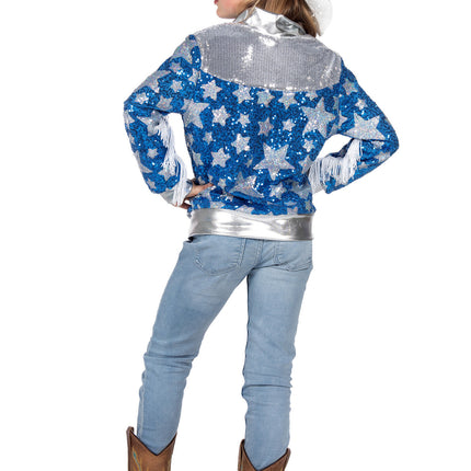 Feestbazaar Glamorous Pailletten Jasje Sterren Meisje Blauw