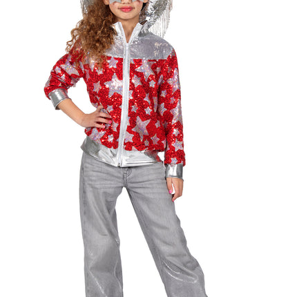Feestbazaar Glamorous Pailletten Jasje Sterren Meisje Rood
