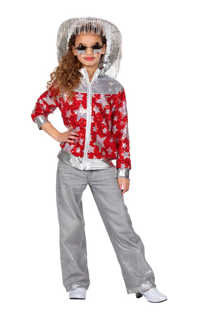 Feestbazaar Glamorous Pailletten Jasje Sterren Meisje Rood