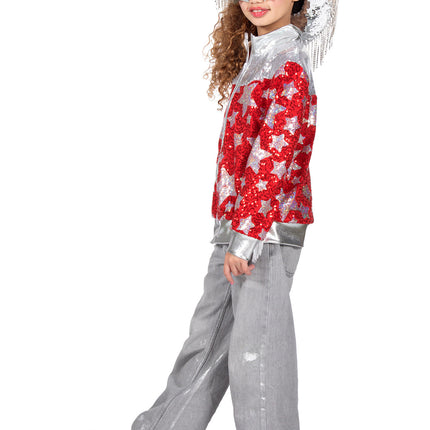 Feestbazaar Glamorous Pailletten Jasje Sterren Meisje Rood