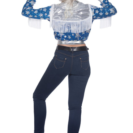 Feestbazaar Glamorous Pailletten Jasje Sterren Vrouwen Blauw