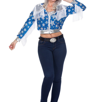 Feestbazaar Glamorous Pailletten Jasje Sterren Vrouwen Blauw