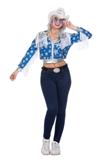 Feestbazaar Glamorous Pailletten Jasje Sterren Vrouwen Blauw