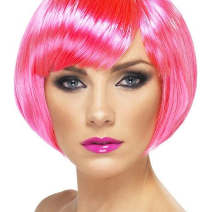Feestbazaar Glamour pruik bobline neon roze
