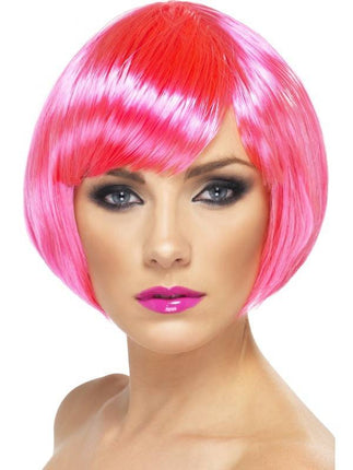 Feestbazaar Glamour pruik bobline neon roze