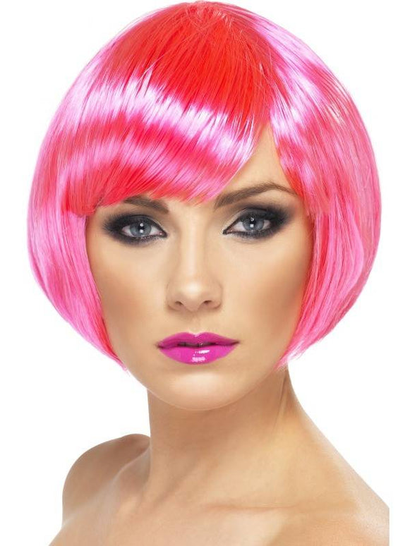 Feestbazaar Glamour pruik bobline neon roze