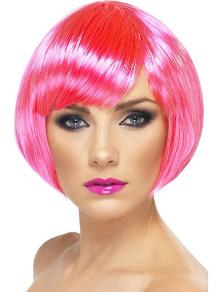 Feestbazaar Glamour pruik bobline neon roze