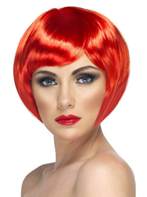 Feestbazaar Glamour pruik bobline rood