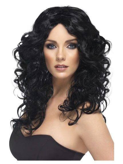 Feestbazaar Glamour pruik lang zwart Curly