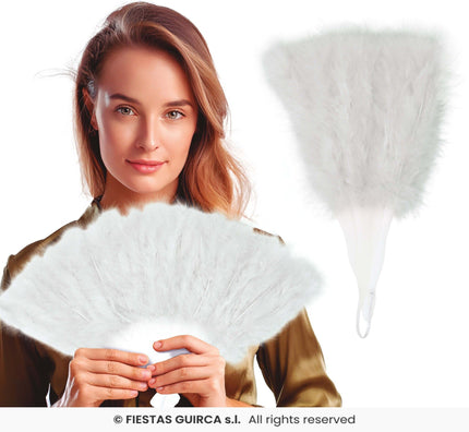 Feestbazaar Glamour waaier pluche wit