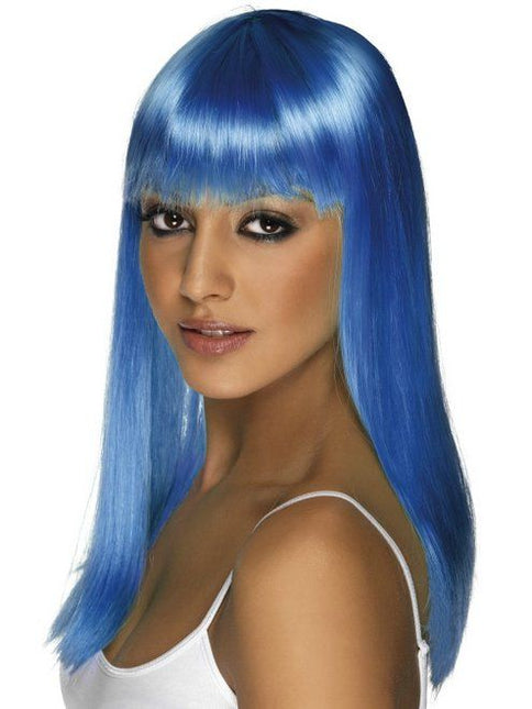 Feestbazaar Glamourama pruik neon blauw