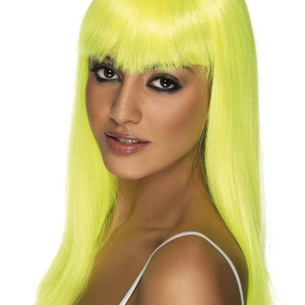 Feestbazaar Glamourama pruik neon geel
