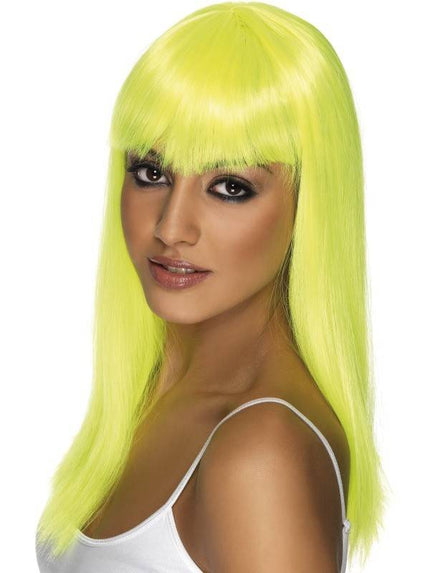Feestbazaar Glamourama pruik neon geel