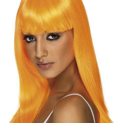 Feestbazaar Glamourama pruik neon oranje