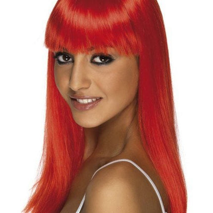 Feestbazaar Glamourama pruik neon rood