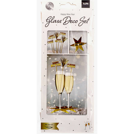 Feestbazaar Glas Decoratie Set BlackGold HNY (12st)