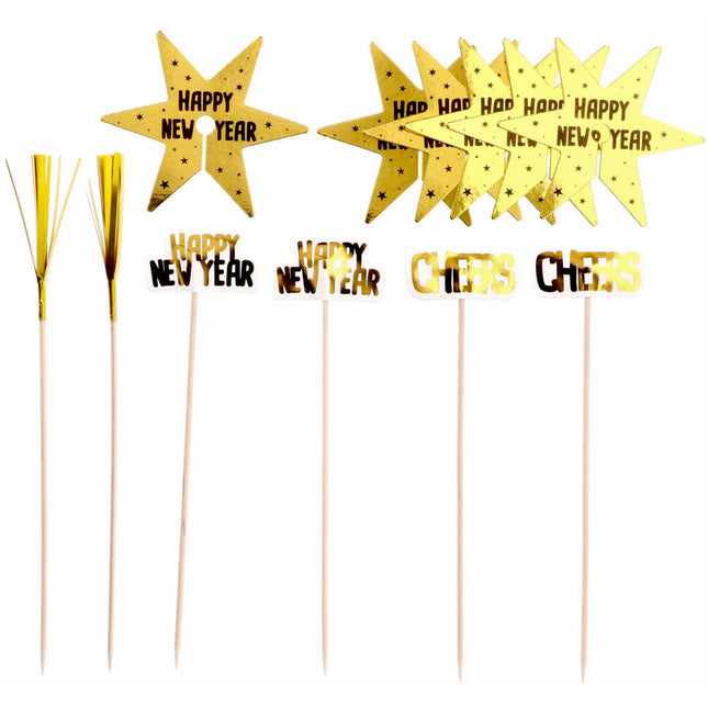Feestbazaar Glas Decoratie Set BlackGold HNY (12st)
