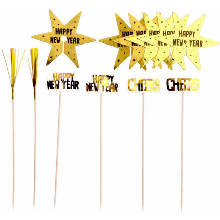 Feestbazaar Glas Decoratie Set BlackGold HNY (12st)