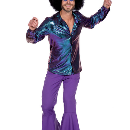 Feestbazaar Glimmende Disco Blouse Paars/Blauw Heren