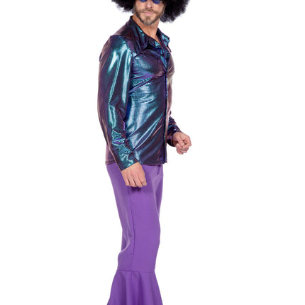 Feestbazaar Glimmende Disco Blouse Paars/Blauw Heren
