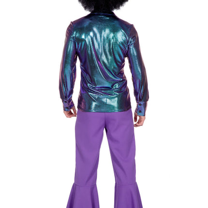 Feestbazaar Glimmende Disco Blouse Paars/Blauw Heren
