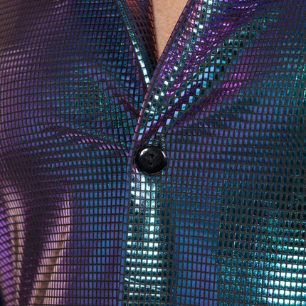 Feestbazaar Glimmende Disco Blouse Paars/Blauw Heren