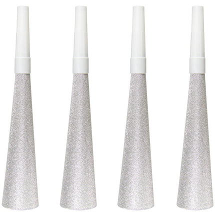 Feestbazaar Glitter feesttoeters Zilver - 4 Stuks