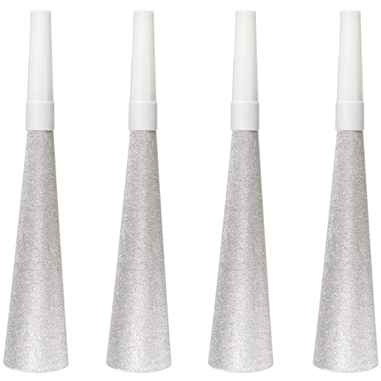 Feestbazaar Glitter feesttoeters Zilver - 4 Stuks