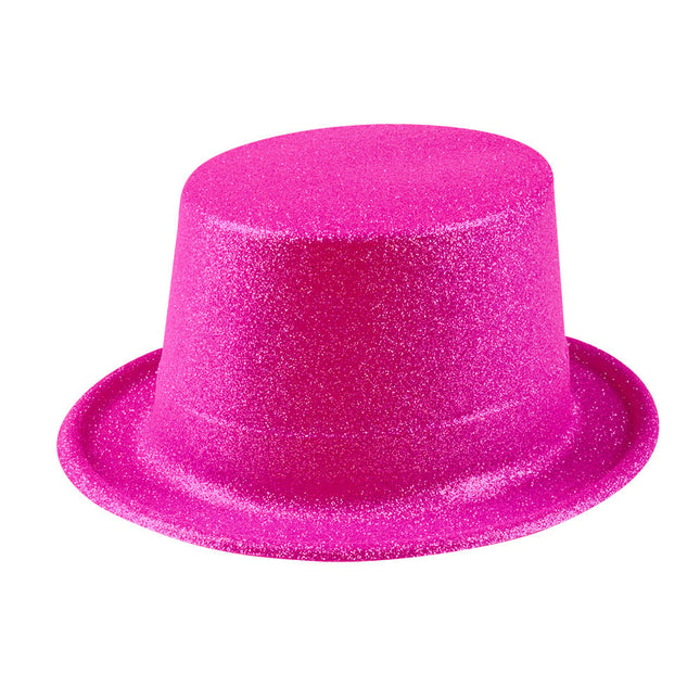 Feestbazaar Glitter Hoed Neon Roze Volwassenen