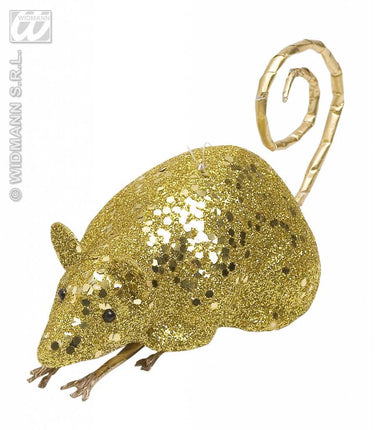 Feestbazaar Glitter muis goud 12cm