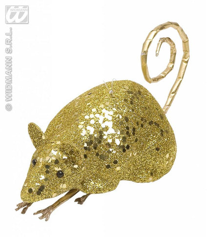 Feestbazaar Glitter muis goud 12cm