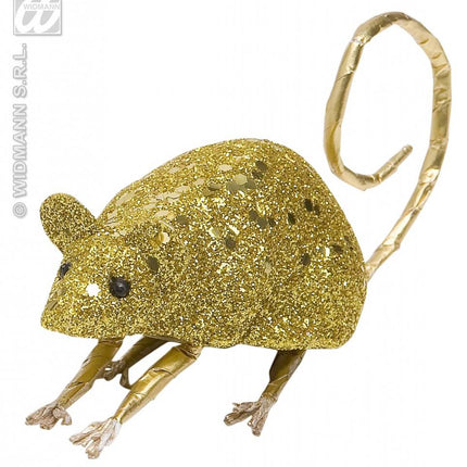 Feestbazaar Glitter muis goud 8,5cm
