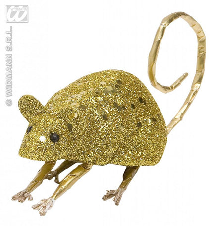 Feestbazaar Glitter muis goud 8,5cm