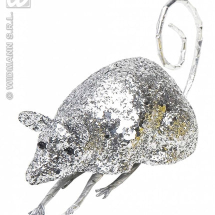 Feestbazaar Glitter muis zilver 12cm