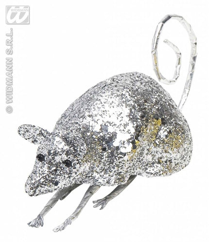 Feestbazaar Glitter muis zilver 12cm