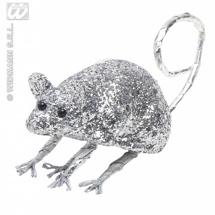Feestbazaar Glitter muis zilver 8,5cm
