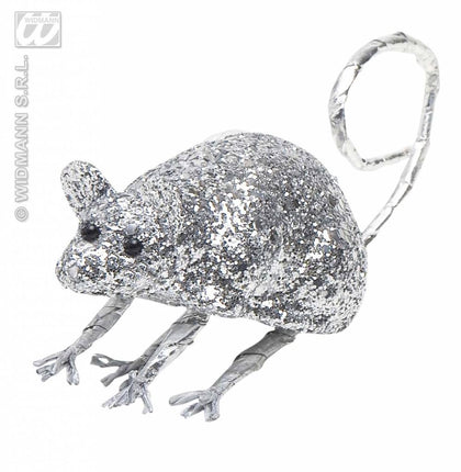 Feestbazaar Glitter muis zilver 8,5cm