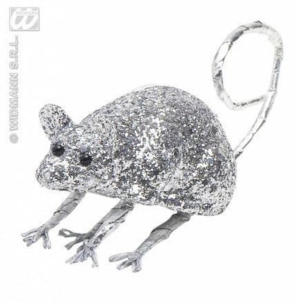 Feestbazaar Glitter muis zilver 8,5cm