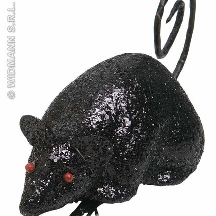 Feestbazaar Glitter muis zwart 12cm