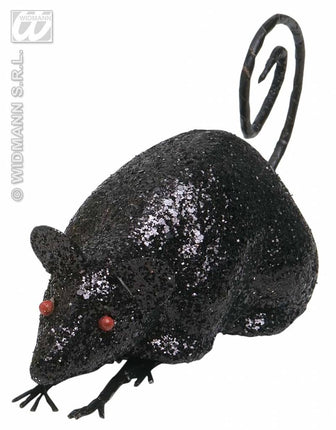 Feestbazaar Glitter muis zwart 12cm