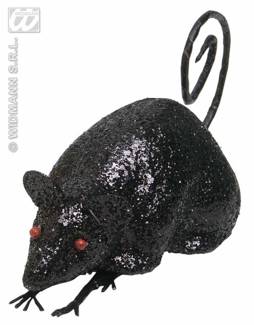 Feestbazaar Glitter muis zwart 12cm