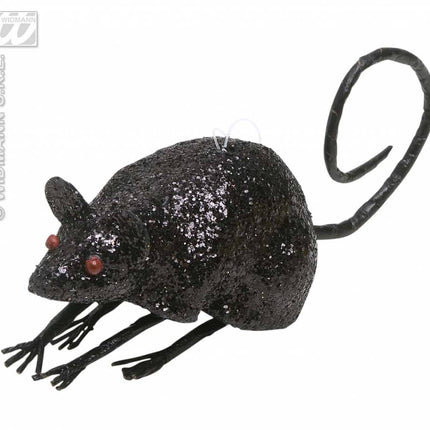 Feestbazaar Glitter muis zwart 8,5cm