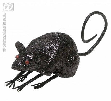 Feestbazaar Glitter muis zwart 8,5cm