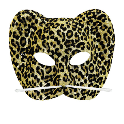 Feestbazaar Glitter Oogmasker Luipaard Groot Met Snorharen Goud