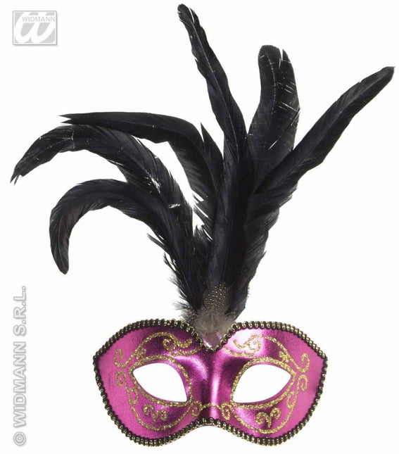 Feestbazaar Glitter oogmasker met stenen roze